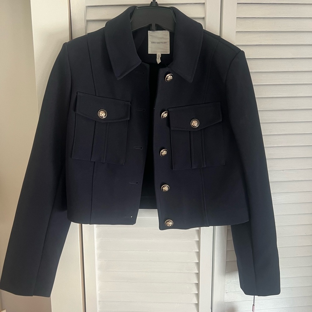 Avec Les Filles Midnight Blue Cropped Blazer